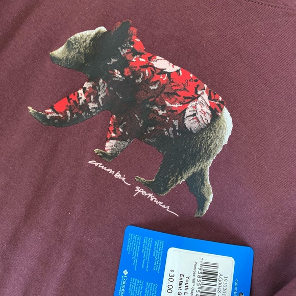 YL Columbia Red/Maroon Long Sleeve Tee size youth large bear NWT - Picture 2 of 3